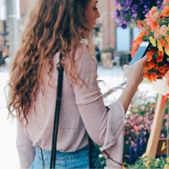 RO & DE By Anthropologie Red & White Striped Bell Sleeve Top Size M New With Tag - Picture 4 of 15